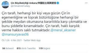 Çinin Ankara Büyükelçisi Paylaşımına Büyük Tepki